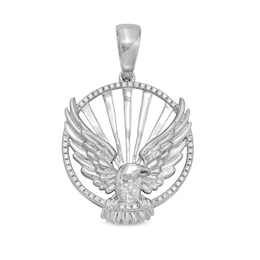 Men's 1/6 CT. T.W. Diamond Circle with Eagle Necklace Charm in Sterling Silver