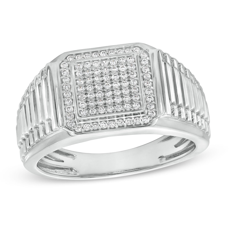Men's 1/4 CT. T.W. Diamond Square-Top Ribbed Shank Ring in Sterling Silver