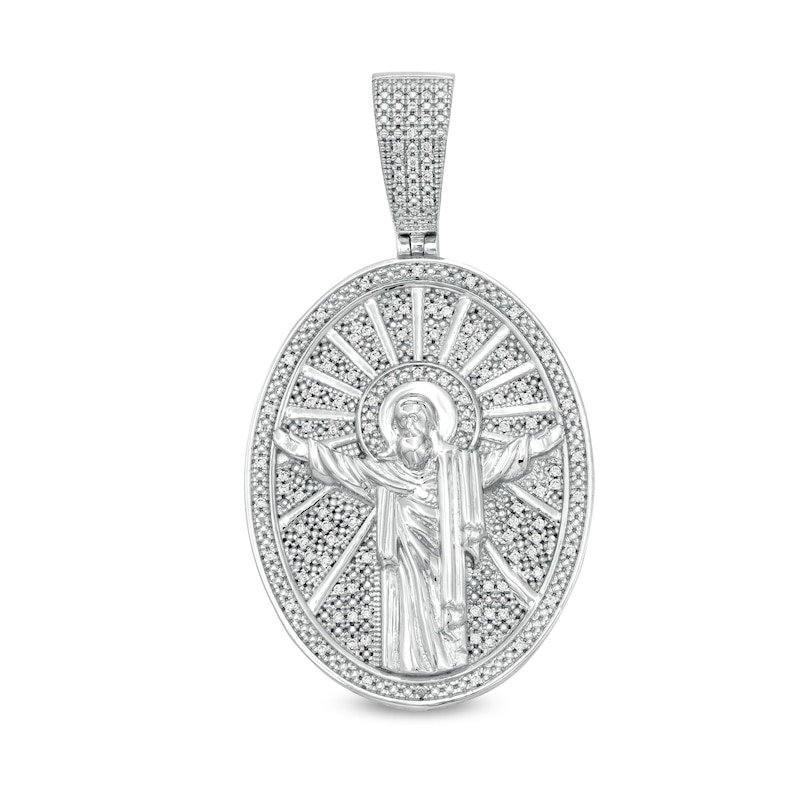 Main Image 1 of Men's 1/3 CT. T.W. Diamond Oval Christ the Redeemer Necklace Charm in Sterling Silver