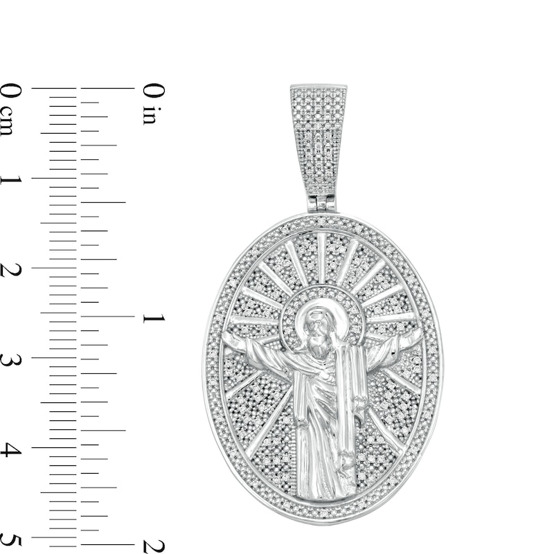 Main Image 2 of Men's 1/3 CT. T.W. Diamond Oval Christ the Redeemer Necklace Charm in Sterling Silver