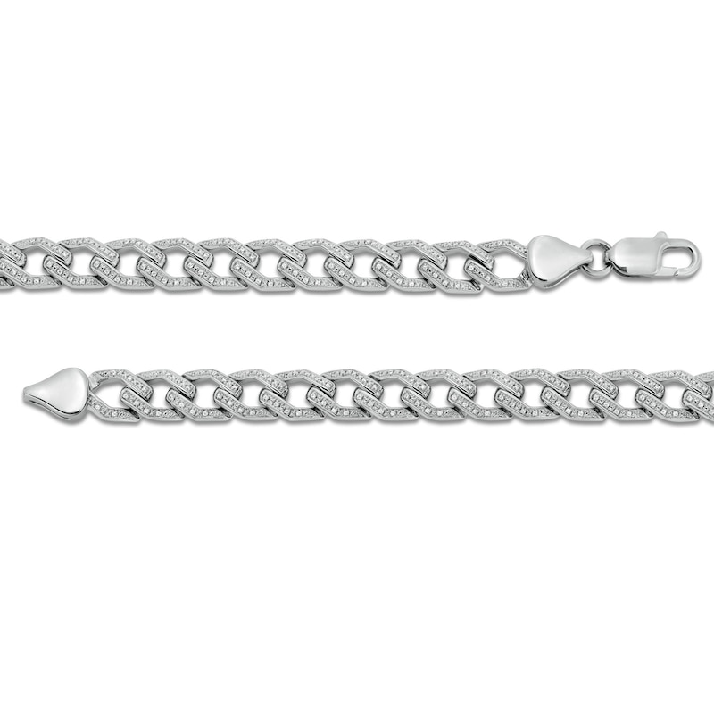 Men's 1/2 CT. T.W. Diamond Squared Curb Chain Bracelet in Sterling Silver - 8.5"