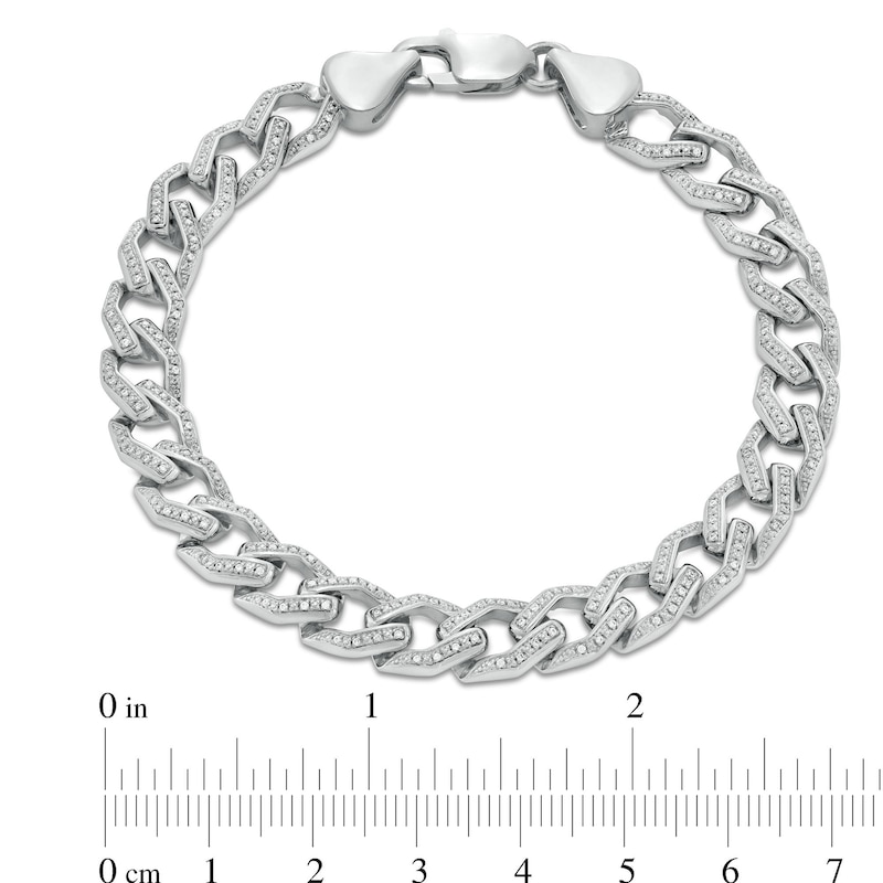 Men's 1/2 CT. T.W. Diamond Squared Curb Chain Bracelet in Sterling Silver - 8.5"