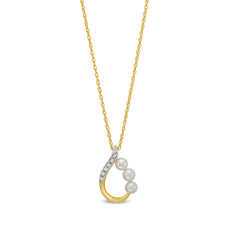 Cultured Freshwater Pearl and Diamond Accent Teardrop Outline Pendant in 10K Gold