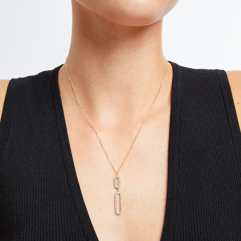 Main Image 2 of Diamond-Cut Paper Clip Double Drop Pendant in 14K Two-Tone Gold