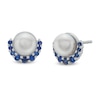 Thumbnail Image 1 of 6.0mm Button Freshwater Cultured Pearl and Blue Sapphire Half Frame Stud Earrings in 10K White Gold