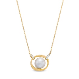7.5-8.0mm Freshwater Cultured Pearl and 1/20 CT. T.W. Diamond Interlocking Circles Necklace in 10K Gold