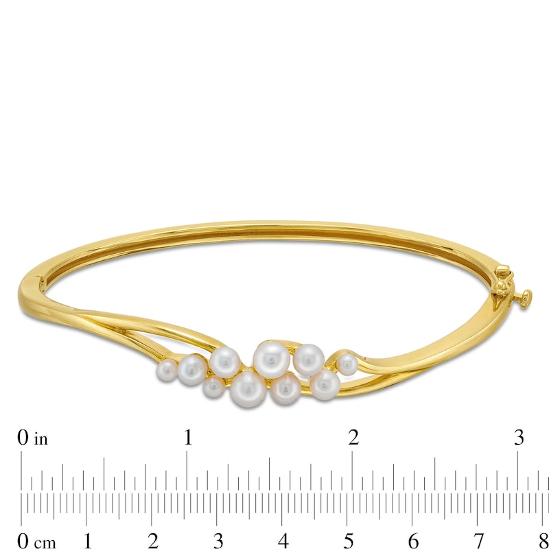 Main Image 3 of Freshwater Cultured Pearl Cluster Bypass Bangle in Sterling Silver with 18K Gold Plate-7.25&quot;