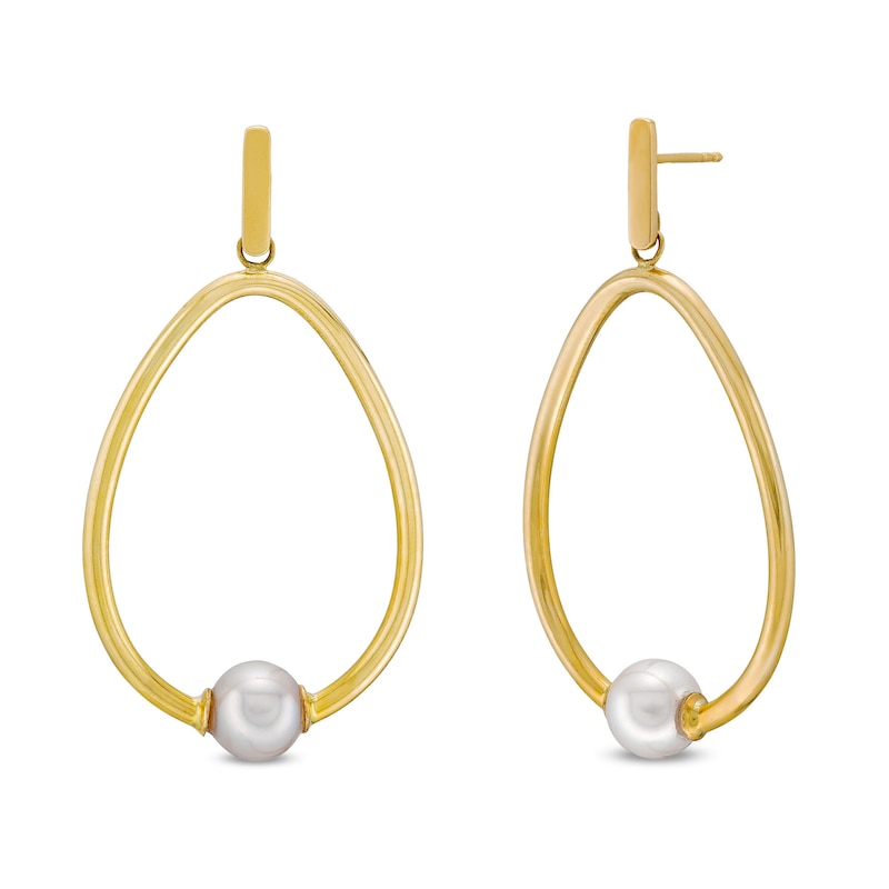 Main Image 1 of 7.0mm Freshwater Cultured Pearl Egg Outline Drop Earrings in 10K Gold