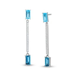 Baguette-Cut Swiss Blue Topaz, London Blue Topaz and White Lab-Created Sapphire Stick Drop Earrings in Sterling Silver