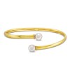 Thumbnail Image 0 of Button Cultured Freshwater Pearl and White Lab-Created Sapphire Open Bypass Bangle in 10K Gold