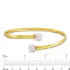 Thumbnail Image 2 of Button Cultured Freshwater Pearl and White Lab-Created Sapphire Open Bypass Bangle in 10K Gold