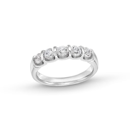 1 CT. T.W. Certified Diamond Channel-Set Five-Stone Anniversary Band in 14K White Gold (I/SI2)