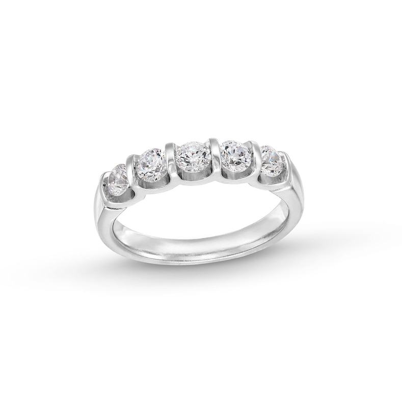 1 CT. T.W. Certified Diamond Channel-Set Five-Stone Anniversary Band in 14K White Gold (I/SI2)