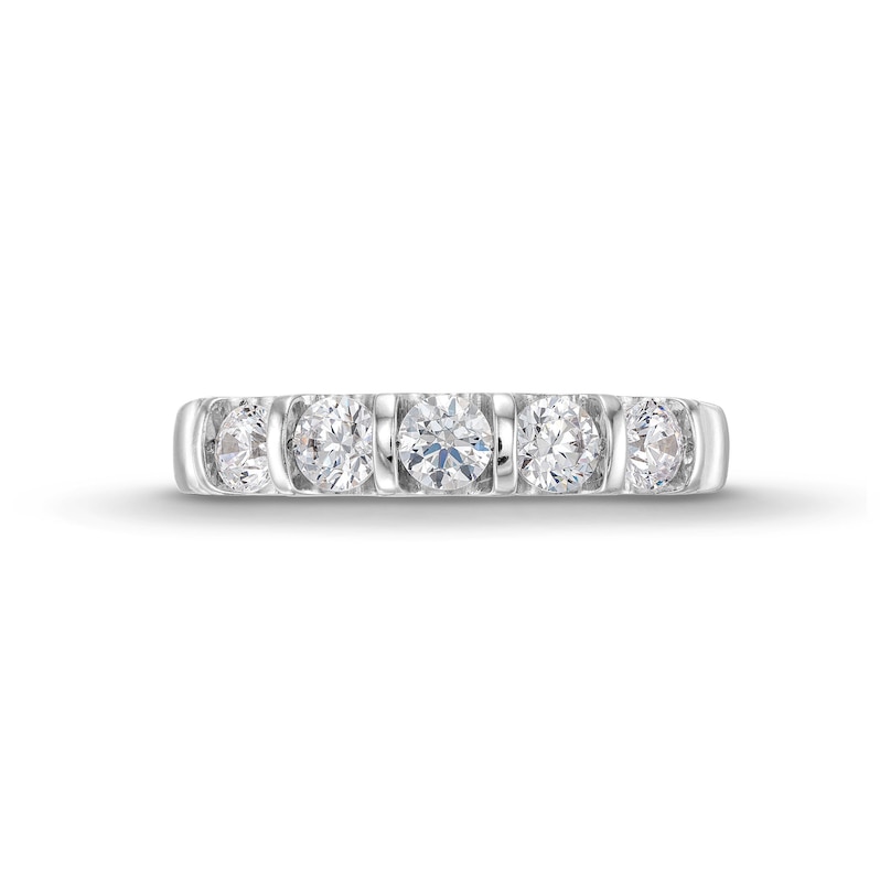 1 CT. T.W. Certified Diamond Channel-Set Five-Stone Anniversary Band in 14K White Gold (I/SI2)