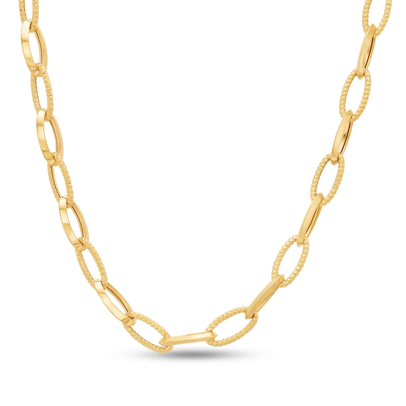 Main Image 1 of Diamond-Cut 10.0mm Oval Link Chain Necklace in Hollow 14K Gold - 18&quot;