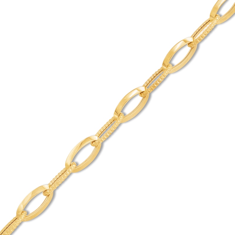 Main Image 1 of Diamond-Cut 10.0mm Oval Link Chain Bracelet in Hollow 14K Gold - 7.5&quot;