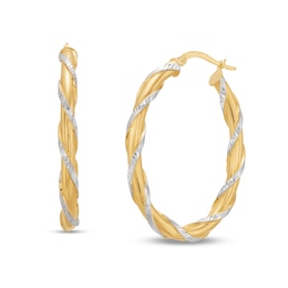 Diamond-Cut Ribbon Wrapped 35.0 x 4.0mm Hoop Earrings in 14K Two-Tone Gold