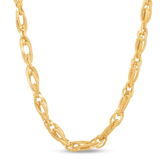 Diamond-Cut 6.6mm Layered Oval Link Chain Necklace In Hollow 14K Gold