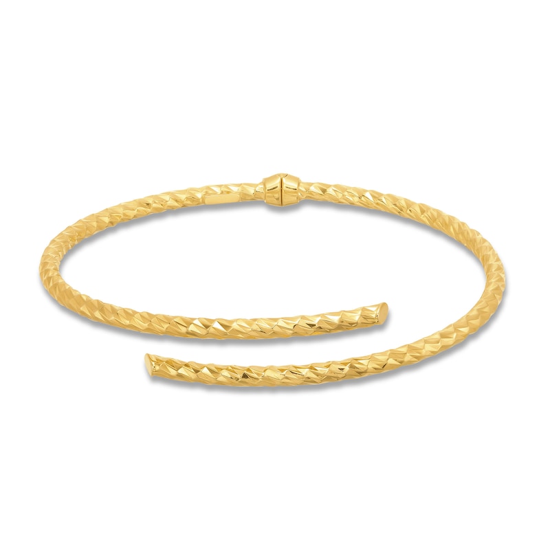 Main Image 1 of Diamond-Cut Open Wrap Hinged Bangle in Hollow 14K Gold - 7.25&quot;