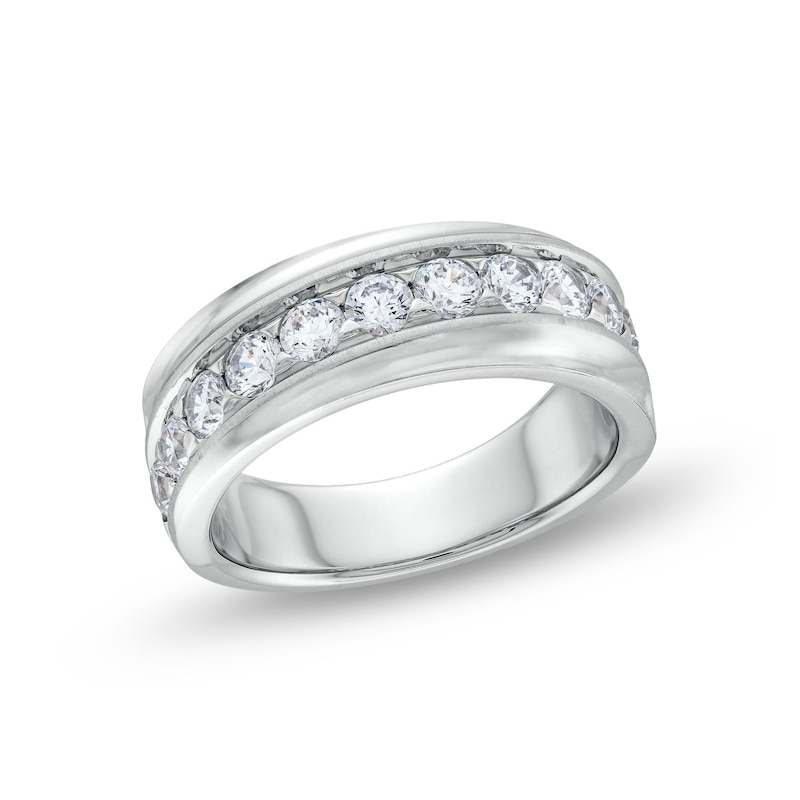 Main Image 1 of Men's 1-1/2 CT. T.W. Certified Lab-Created Diamond Ten Stone Slightly Slanted Band in 14K White Gold (F/VS2)