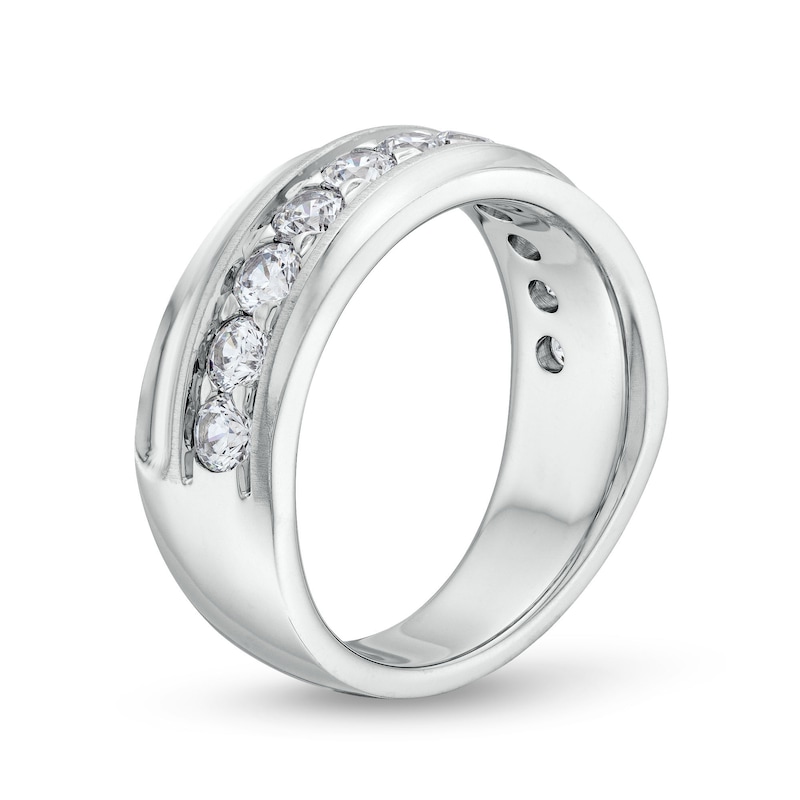 Main Image 3 of Men's 1-1/2 CT. T.W. Certified Lab-Created Diamond Ten Stone Slightly Slanted Band in 14K White Gold (F/VS2)