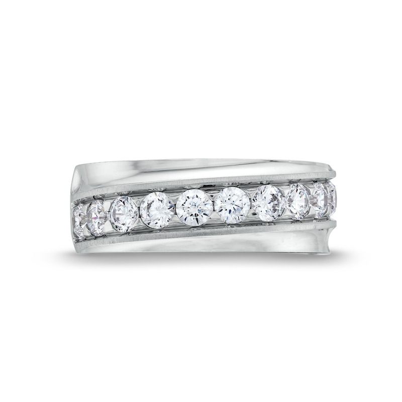 Main Image 4 of Men's 1-1/2 CT. T.W. Certified Lab-Created Diamond Ten Stone Slightly Slanted Band in 14K White Gold (F/VS2)