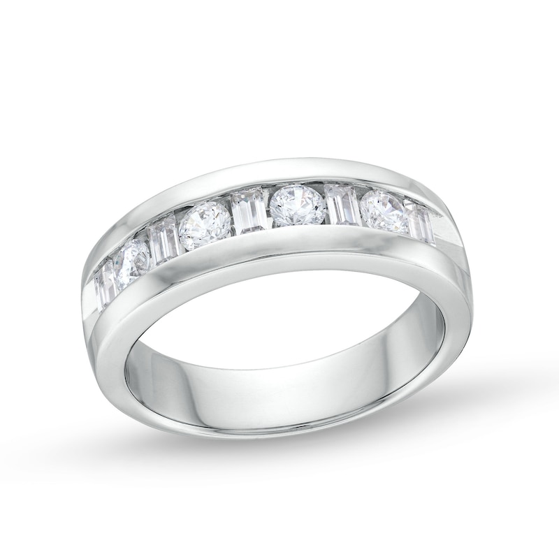 Men's Alternating 1 CT. T.W. Baguette-Cut Certified Lab-Created Diamond Band in 14K White Gold (F/VS2)