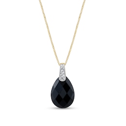 Pear-Shaped Onyx and Diamond Accent Pendant in 14K Gold