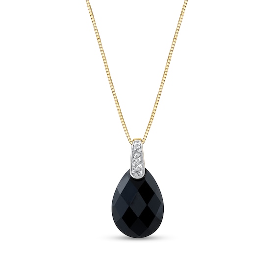 Pear-Shaped Onyx And Diamond Accent Pendant In 14K Gold