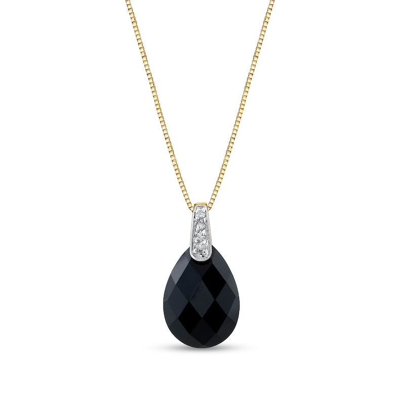 Main Image 1 of Pear-Shaped Onyx and Diamond Accent Pendant in 14K Gold