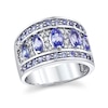 Thumbnail Image 1 of Marquise-Cut and Round Tanzanite with 1/4 CT. T.W. Diamond Column Ring in 14K White Gold