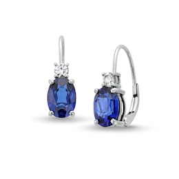 Oval Blue Lab-Created Sapphire and White Lab-Created Sapphire Drop Earrings in 10K White Gold