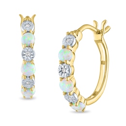 Alternating Opal and Diamond Accent Huggie Hoop Earrings in 10K Gold