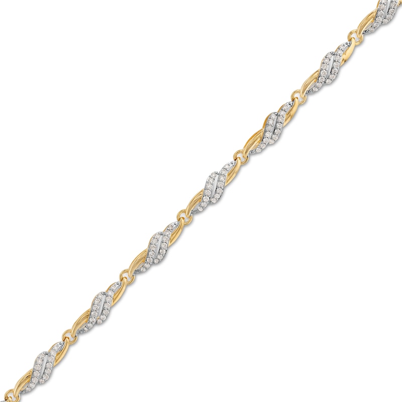 1 CT. T.W. Diamond Bypass Swirl Link Bracelet in 10K Gold - 7.5"