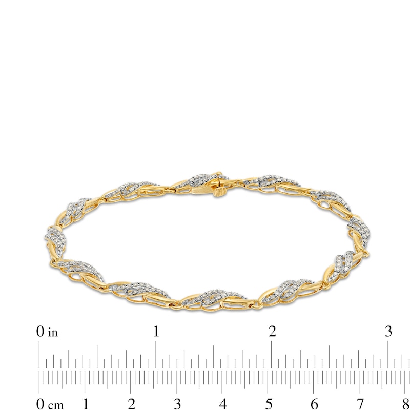 1 CT. T.W. Diamond Bypass Swirl Link Bracelet in 10K Gold - 7.5"