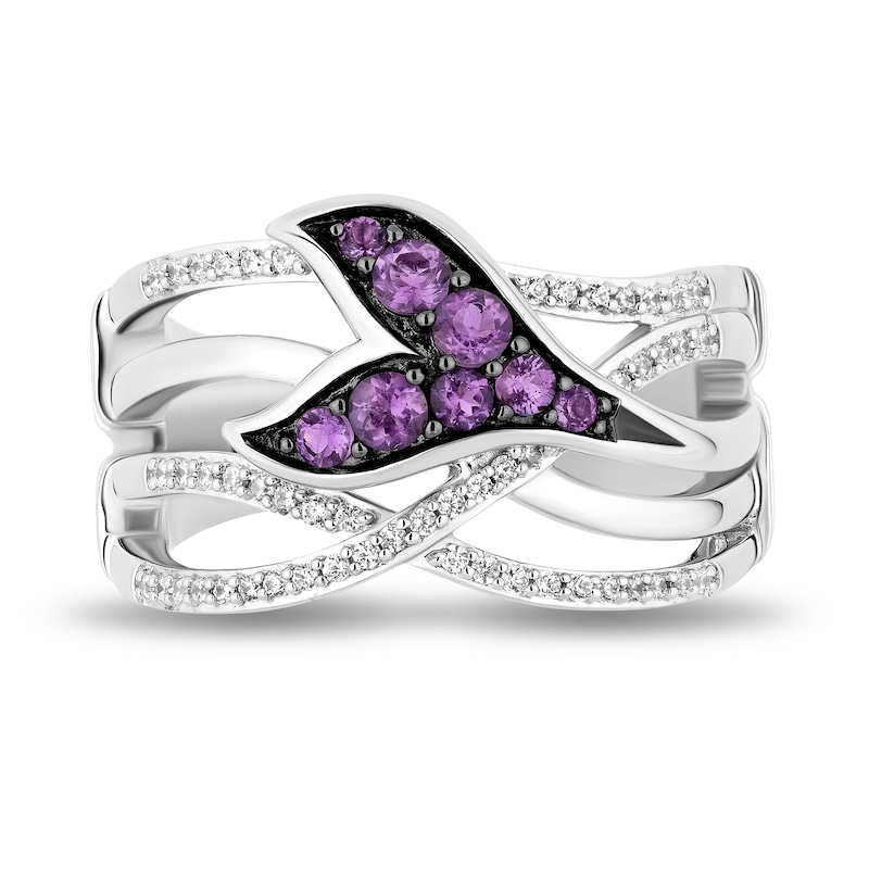 Main Image 1 of Enchanted Disney Ariel Amethyst and 1/5 CT. T.W. Diamond Open Multi-Row Tail Fin Wrap Ring in Sterling Silver - Size 7