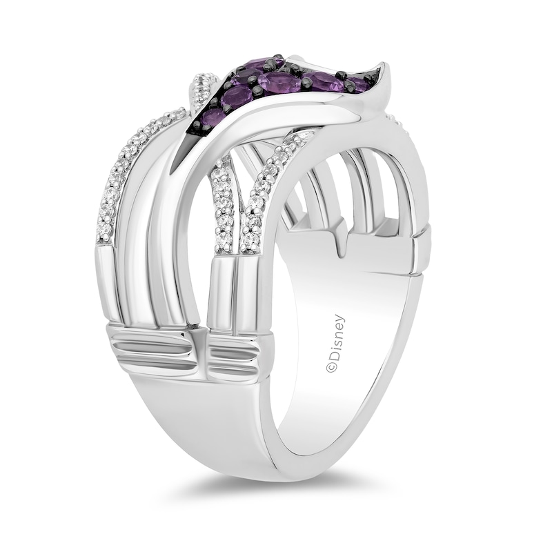 Main Image 3 of Enchanted Disney Ariel Amethyst and 1/5 CT. T.W. Diamond Open Multi-Row Tail Fin Wrap Ring in Sterling Silver - Size 7