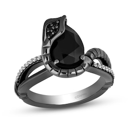 Enchanted Disney Villains Jafar Onyx and 1/8 CT. T.W. Diamond Snake Split Shank Ring in Black Sterling Silver - Size 7