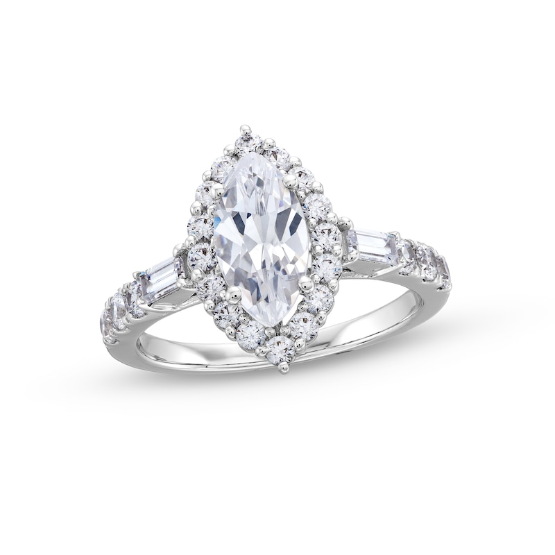 Main Image 1 of 1-3/4 CT. T.W. Marquise-Cut Certified Lab-Created Diamond Frame Engagement Ring in 14K White Gold (F/VS2)