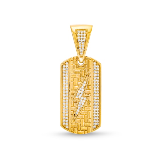 Men's 1 CT. T.W. Diamond Lightning Bolt Dog Tag Necklace Charm In 10K Gold