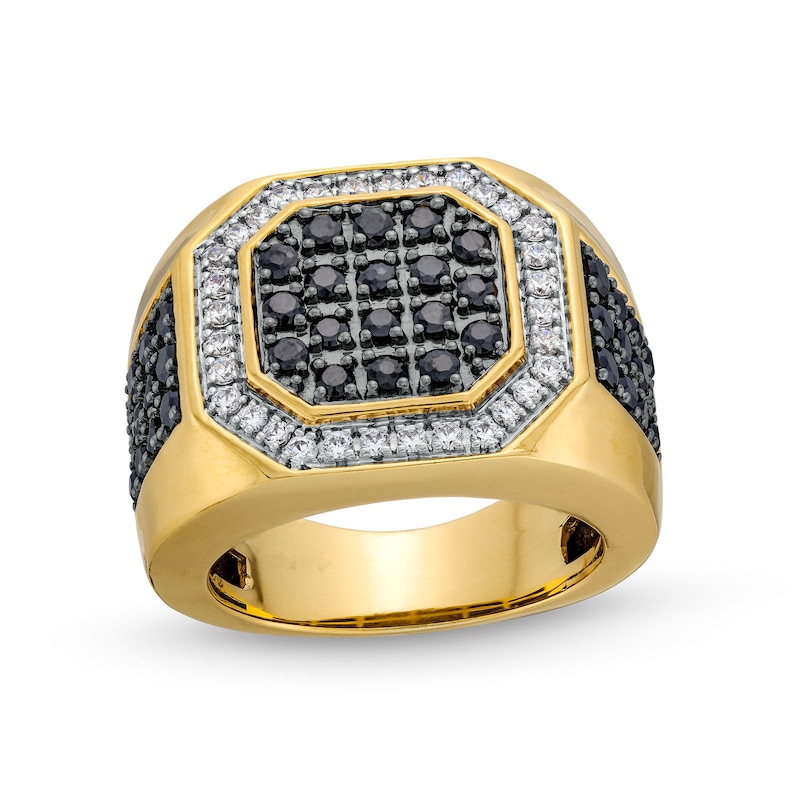 Men's 2 CT. T.W. Black and White Diamond Octagon-Top Ring in 10K Gold ...