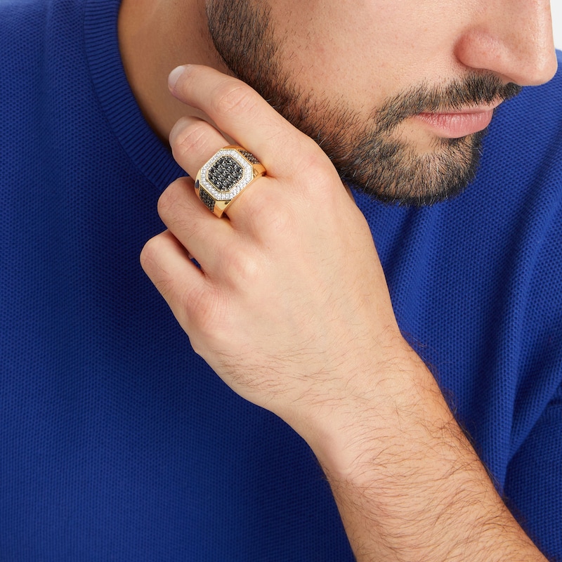 Main Image 2 of Men's 2 CT. T.W. Black and White Diamond Octagon-Top Ring in 10K Gold