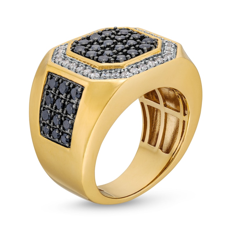 Main Image 3 of Men's 2 CT. T.W. Black and White Diamond Octagon-Top Ring in 10K Gold