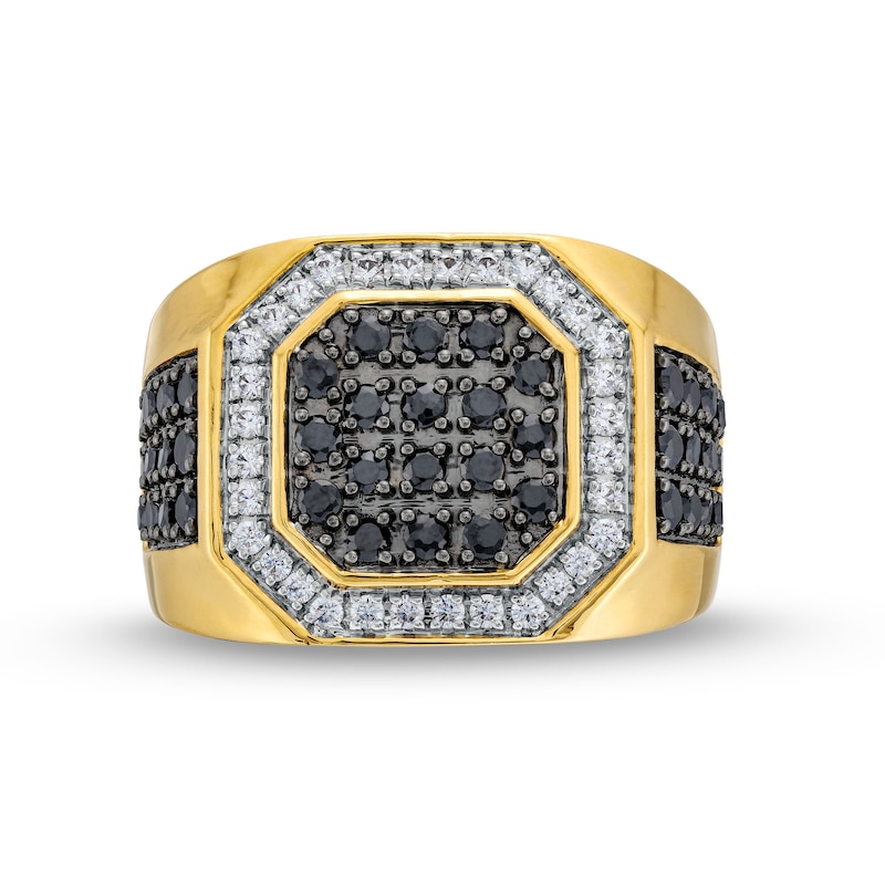 Main Image 4 of Men's 2 CT. T.W. Black and White Diamond Octagon-Top Ring in 10K Gold