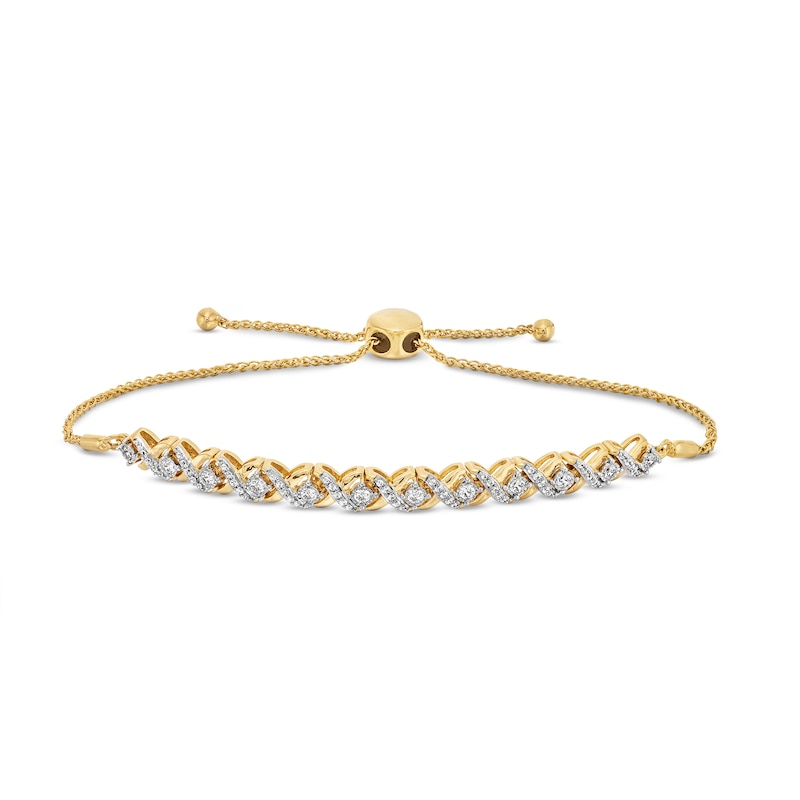 1/2 CT. T.W. Diamond "XO" Alternating Bolo Bracelet in 10K Gold - 9"