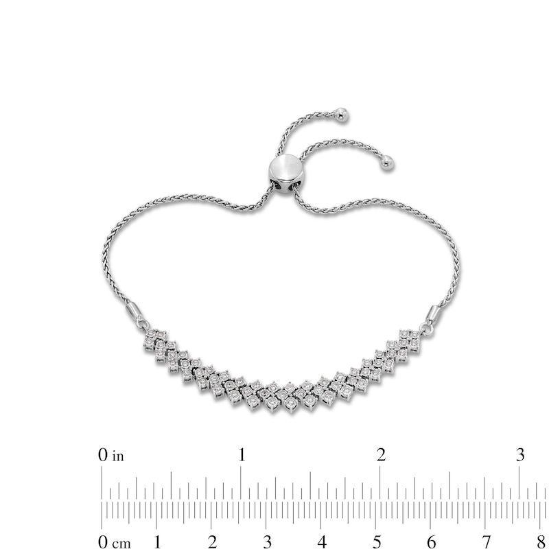 Main Image 2 of 1/2 CT. T.W. Diamond Miracle Chevron Triple Row Bolo Bracelet in Sterling Silver - 9&quot;