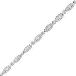 2 CT. T.W. Multi-Diamond Marquise and Round Link Alternating Bracelet in 10K White Gold