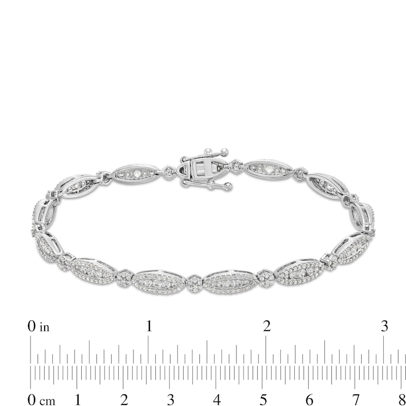 Main Image 3 of 2 CT. T.W. Multi-Diamond Marquise and Round Link Alternating Bracelet in 10K White Gold