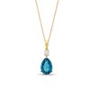 Thumbnail Image 1 of Faceted Pear-Shaped London Blue Topaz and White Lab-Created Sapphire Pendant in 10K Gold