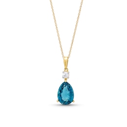 Faceted Pear-Shaped London Blue Topaz and White Lab-Created Sapphire Pendant in 10K Gold
